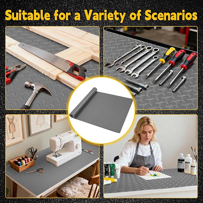 Workbench Mat, PVC Work Bench Mat with Non-Slip Texture, 2mm Thick Scratch & Stain Resistant Surface for Painting, Woodworking, Crafting, Building and Tool Protection (Grey, 16.93" x 47.24")