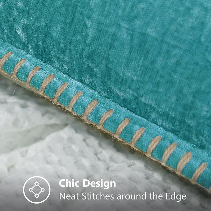 decorUhome Soft Chenille Throw Pillow Covers 20x20 Set of 2 Turquoise | Fall Textured Decorative Throw Pillow Cases Stitched Edge Modern Farmhouse Luxury Boho Velvet for Couch Sofa Bed Home Decor