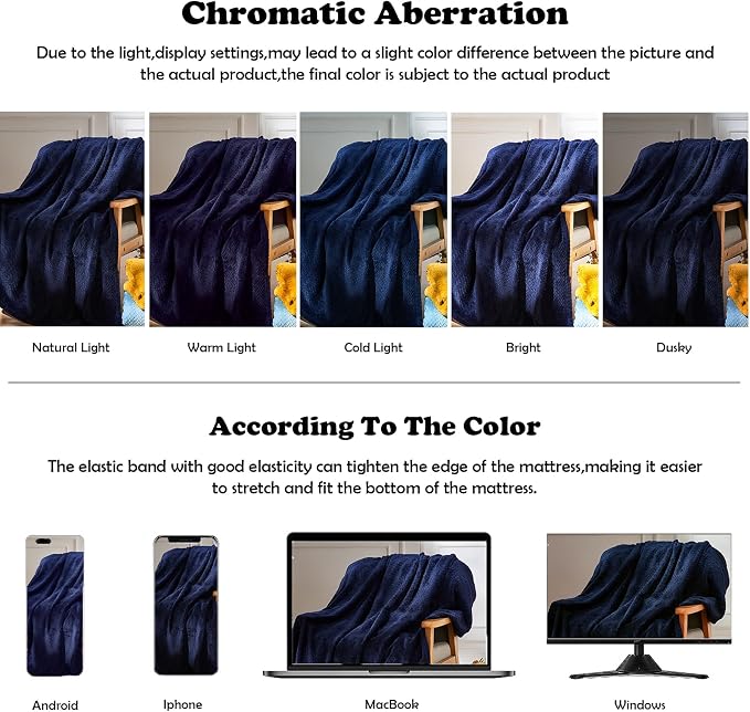 NEWCOSPLAY Fleece Leaves Pattern Queen Blanket, Dark Navy, 90"x90" | Super Soft Throw Blanket, Lightweight Cozy Bed Sofa Blanket, Premium Silky Flannel Fleece, Travel Blanket for All Season Use
