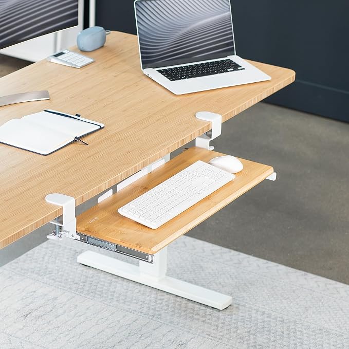 VIVO Real Bamboo Large 27 x 11 in Under Desk Keyboard Tray, MOUNT-KB05O | Keyboard Tray for Typing, Slide Out Platform, Extra Sturdy C-Clamp Mount System, Computer Drawer, Black Frame