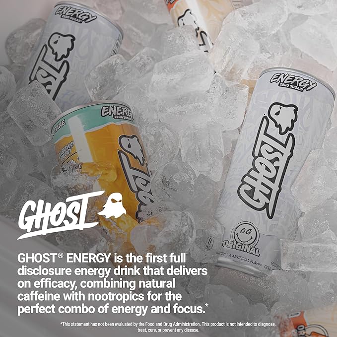 GHOST Energy Drink - 24-Pack, Orange Cream, 8.4oz - Energy & Focus & No Artificial Colors - 100mg of Natural Caffeine, L-Carnitine & Taurine - Gluten-Free & Vegan