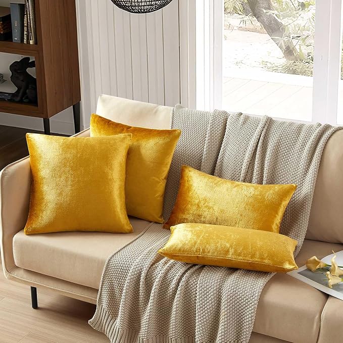 20x20 Throw Pillow Covers Set of 2 Decorative Velvet Cushion Covers,Golden | Soft Pillow Cases with Invisible Zipper for Modern Couch Sofa Bed Living Room Bedroom Home Decor
