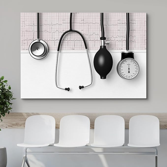 wall26 Canvas Print Wall Art Doctor Stethoscope Blood Pressure Pump Medical & Hospital Health Photography Realism Fitness Therapeutic Colorful Decorative for Living Room, Bedroom, Office - 12"x18"