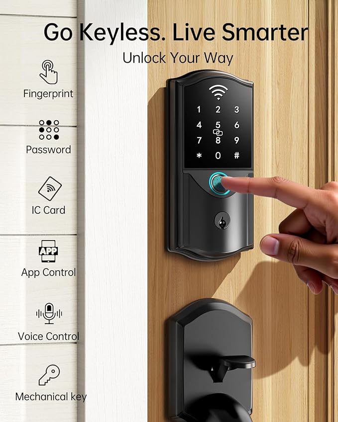 WiFi Smart Front Door Lock with Handle – Firstriver Fingerprint Keyless Entry Deadbolt Set with Digital Keypad, Built-in Wi-Fi App Remote Control & Auto Lock, Compatible with Alexa & Google Assistant