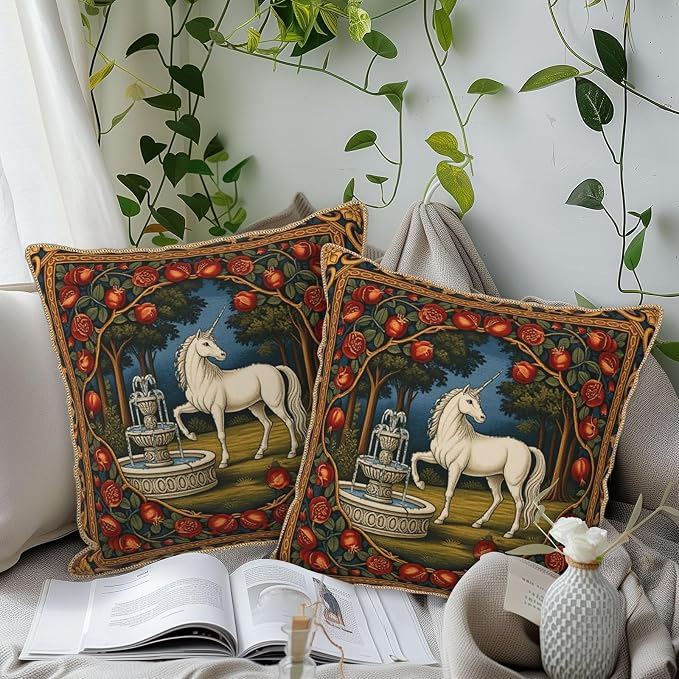 Vintage Horse Floral Velvet Pillow Covers 16x16 Inch Tapestry Art Flowers Throw Pillows for Couch Cushion Covers Pillowcase European French Country Pillow Cases for Sofa Bed Bedroom