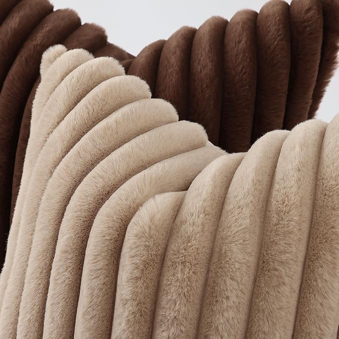 decorUhome Fall Faux Fur Throw Pillow Covers 24x24 Set of 2 Dark Brown | Decorative Soft Cozy Striped Plush Modern Farmhouse Boho Couch Pillow Cases Velvet Back for Sofa Bed Living Room Home Decor