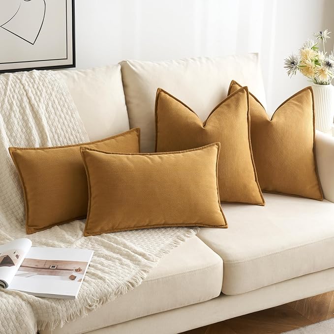 MIULEE Pack of 2 Mustard Yellow Decorative Chenille Pillow Covers 20x20 | Soft Couch Throw Pillows,Farmhouse Cushion Covers with Elegant Design for Sofa,Bedroom,Living Room,Spring Home Decor