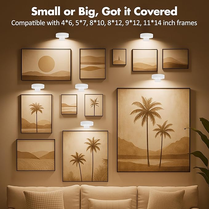 3Pcs Picture Light Battery Operated, Wireless Led Painting Light with Remote Dimmable and Timer, 3 Lighting Modes Art Display Light for Picture Frame Artworking Portrait, Wall Decorative Puck Lights