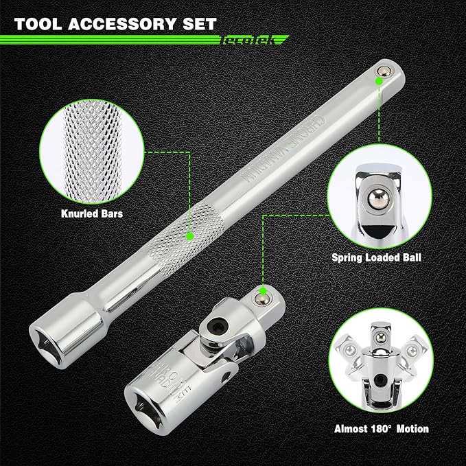 11-Piece Spark Plug Socket Set with 3/8" Drive Ratchet Handle, Spark Plug Gapper, Universal Joint and Extension Bar, 5/8", 3/4", 13/16", 14mm, 18mm, CR-V Sockets with Rubber Retaining Rings