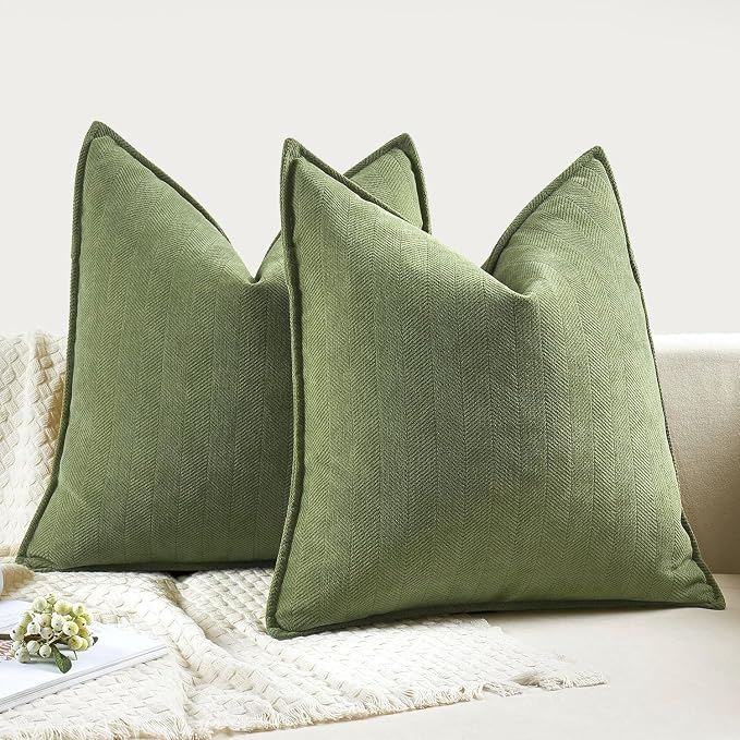 MIULEE Pack of 2 Sage Decorative Chenille Pillow Covers 20x20 Inch | Soft Couch Throw Pillows,Farmhouse Cushion Covers with Elegant Design for Sofa,Bedroom,Living Room,Spring Home Decor