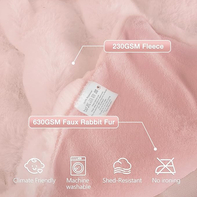 ORINOVA Pink Fluffy Blanket Queen Size 90x90 Faux Fur Soft Furry Blanket for Bed Couch Cozy Fuzzy Throw Queen Blankets for Bedroom Home Decor 1000 GSM