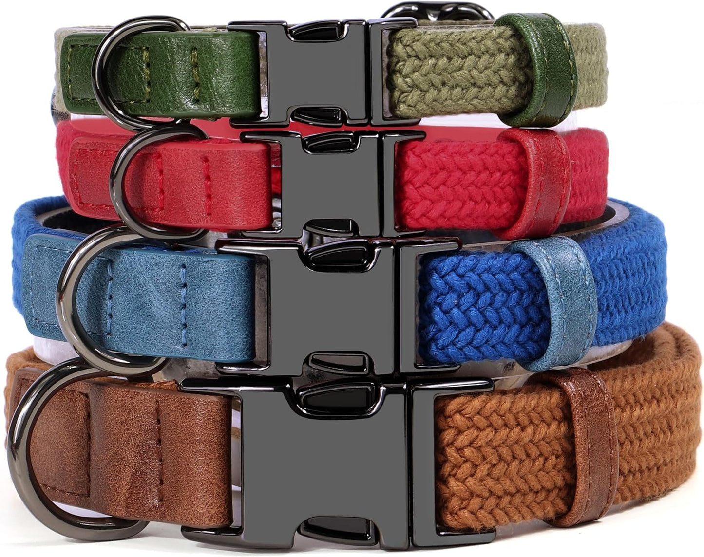 PET ARTIST Soft Cotton Dog Collar for Medium Dogs in Rustic Brown, Simple Dog Collar with Quick Release Metal Buckle & D Ring, M Size (13-21")