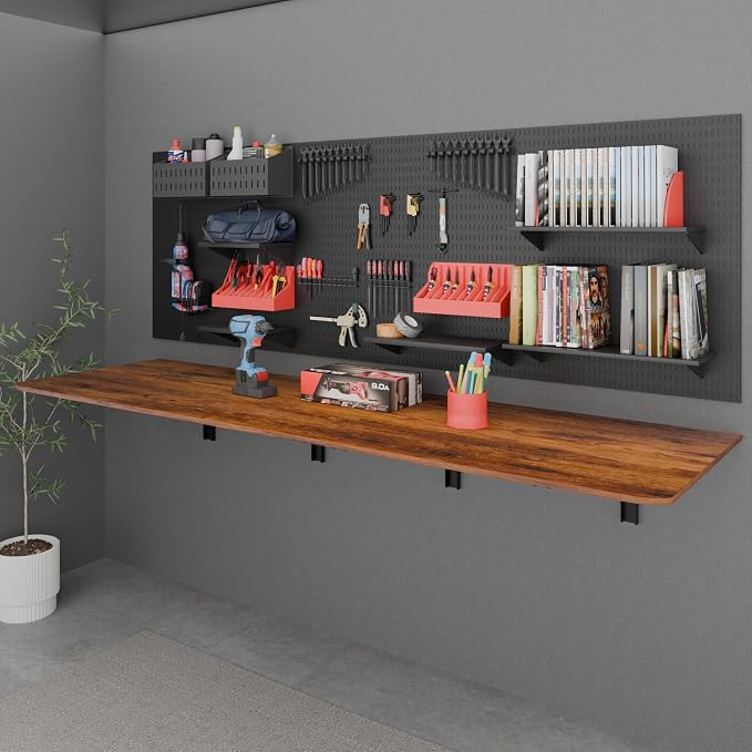 IAE 72x22in Floating Fold Desk,Wall-Mounted Folding Computer Table,Rustic | Study Table with Shelf Brackets,Foldable Down Shelf with Engineered Wood,Fold Computer Desk for Small Apartment,Holds 519 lb