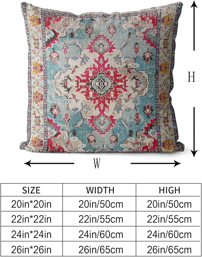 Snycler Boho Throw Pillow Covers 24x24 inch Set of 2 Boho Rug Carpet Double Sided Pattern Cotton Soft Pillow Case Cushion Cover Pillowcase for Couch Sofa Bed Decorative (Rose Red)