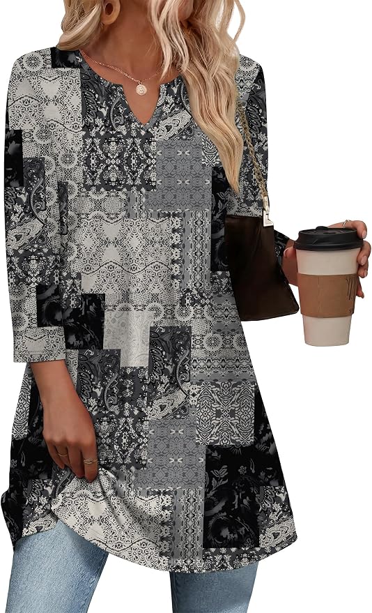 OFEEFAN Summer Boho Tops For Women 3/4 Length Sleeve Womens Tops Vacation Outfits