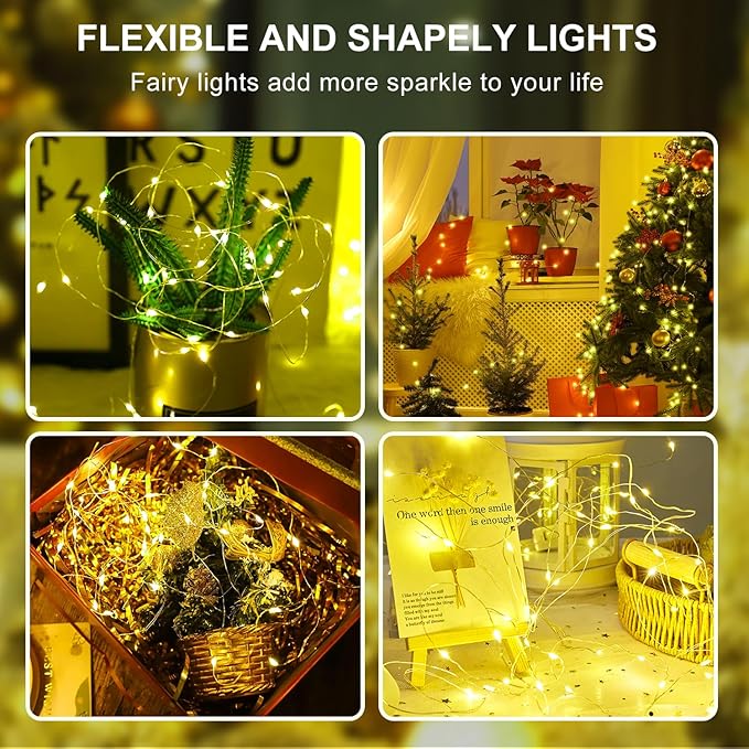 Aogist 50 Pack Fairy Lights 3 Modes 7ft 20 LED Waterproof,Battery Operated Silver Wire Firefly Starry Moon Mini String Lights for Mason Jars Christmas DIY Crafts Wedding Party Bedroom,Yellow