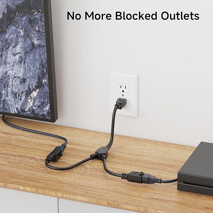 Cable Matters 2-Pack 2 Outlet Power Splitter Cord - 1.2ft, NEMA 5-15P to NEMA 5-15R Y Power Cord Splitter, 16 AWG Outlet Saver, 1.2 Feet