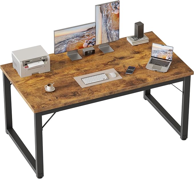 Mericonia 48 Inch Computer Desk, 1" Thick Small Office Table, Brown | Modern Simple Style, Heavy Duty Industrial Frame, Small Study & Writing Table for Home Bedroom Work