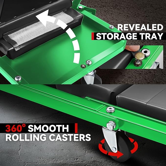 Auto Dynasty 48" Z-Creeper Seat, 2-in-1 Foldable Garage Rolling Creeper Shop Seat, 330 LBS Capacity Automotive Mechanic Under Car Repair Tool, Green