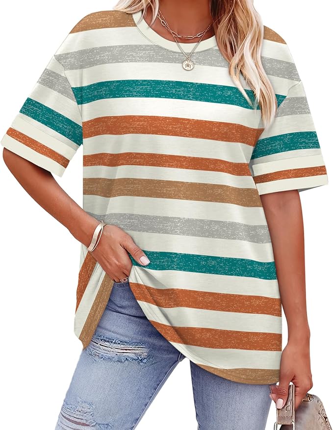 WIHOLL Womens T Shirts Loose Fit Short Sleeve Tees Crew Neck Color Block Summer Tops 2026 Fashion