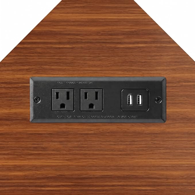 VECELO Corner Desk, Triangle Computer Desk for Small Space with Charging Station and Keyboard Tray, Corner Makeup Table with Storage Shelves for Home Office Bedroom, 41x30, Teak Brown