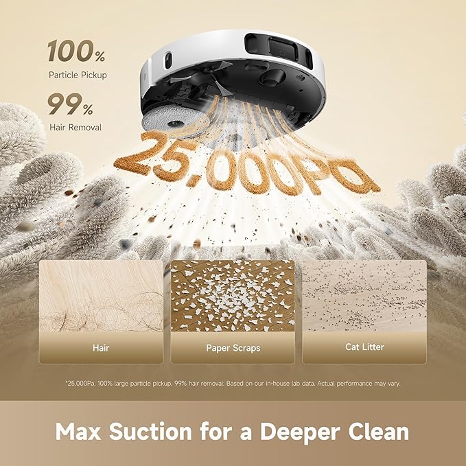 dreame D30 Ultra CE Robot Vacuum and Mop, 25,000Pa Powerful Suction | 0.41in Mop Lifting, Multifunctional Base Station, Auto Dust Emptying & Mop Self-Cleaning, Smart Obstacle Avoidance, White