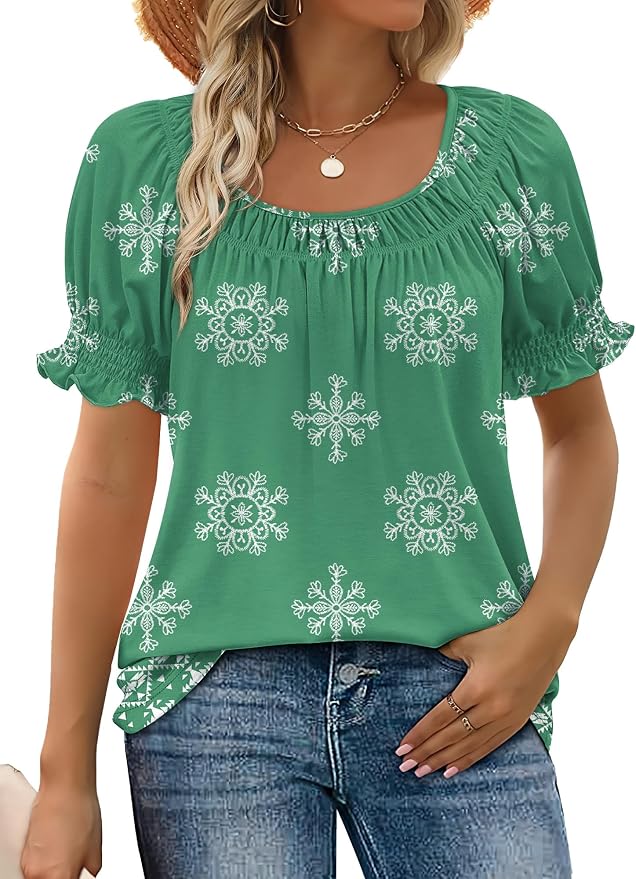 WIHOLL Womens Short Sleeve Square Neck Summer Tops Dressy Casual Blouses Trendy Clothes 2026