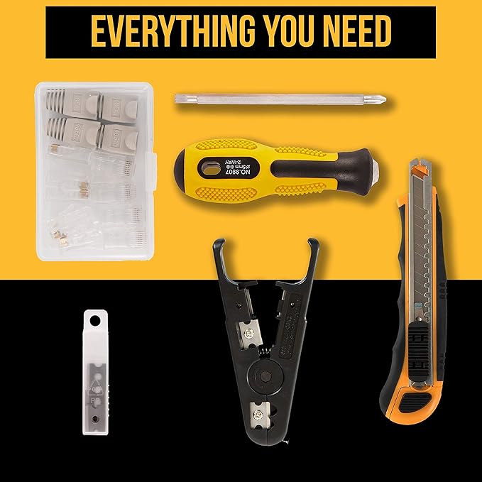 InstallerParts Professional Network Tool Kit 15 In 1 - RJ45 Crimper Tool Cat 5 Cat6 Cable Tester, Gauge Wire Stripper Cutting Twisting Tool, Ethernet Punch Down Tool, Screwdriver, Knife