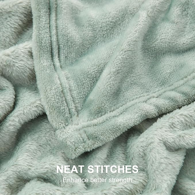 Hansleep Throw Grey Green Fleece Blanket, Soft Flannel Bed Blanket | Fuzzy Cozy Blanket 50x60 Inches, Multi-use for Bed, Sofa, Couch, Travel, Camping, All Season Warm Lightweight Cover