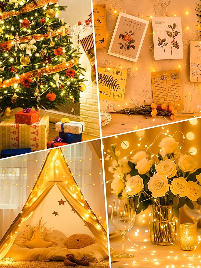 btfarm 4 Pack Fairy Lights Battery Operated with Timer, 16FT 50LED Twinkle String Lights Battery Powered 8 Modes Dimmable, Wire Mini Light Waterproof for Indoor Bedroom Wedding Christmas, Warm White
