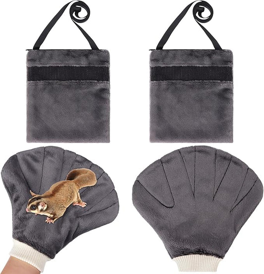 4 Pcs Sugar Glider Bonding Pouch & Mitt Sleeping Bag Small Animal Outdoor Breathable with Shoulder Strap Handling Gloves Bite Proof Calming for Sugar Gliders Hedgehogs Hamsters Pet