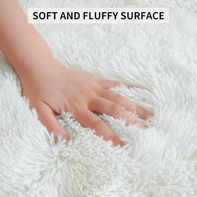 Tepook Super Soft Fluffy Rugs for Bedroom, Shag 5x7 Area Rugs for Living Room, Modern Shaggy Rug Fuzzy Carpets for Kids, Plush Indoor Nursery Home Decor Rug with Non-Slip Bottom, Cream White
