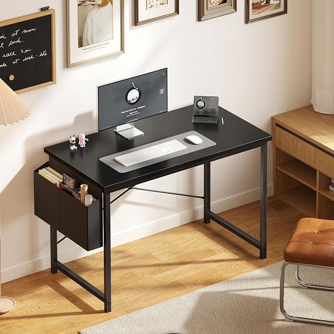 OLIXIS Computer Desk, 44 Inch Gaming Desks for Home Office Small Spaces | Writing Study Craft Work Table, Computer Workstation for Bedroom with Storage Bag, Black
