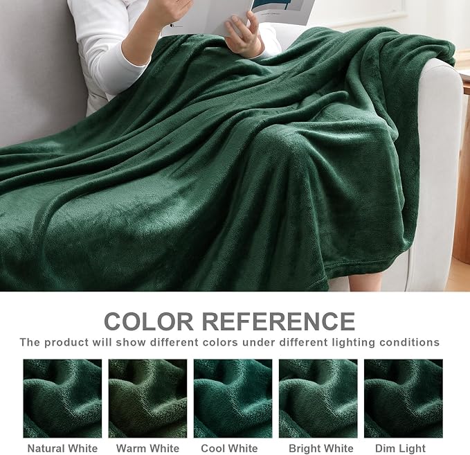 Hansleep Twin Dark Green Fleece Blanket, Soft Flannel Bed Blanket | Fuzzy Cozy Blanket 60x80 Inches, Multi-use for Bed, Sofa, Couch, Travel, Camping, All Season Warm Lightweight Cover