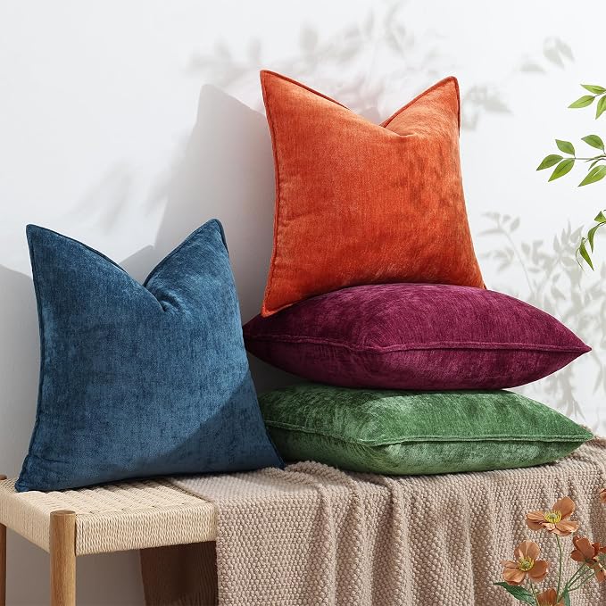 decorUhome Chenille Rhododendron Throw Pillow Covers 20x20 Set of 2 | Fall Soft Couch Decorative Modern Velvet Pillow Cases with Elegant Design for Sofa Bed Living Room Home Decor