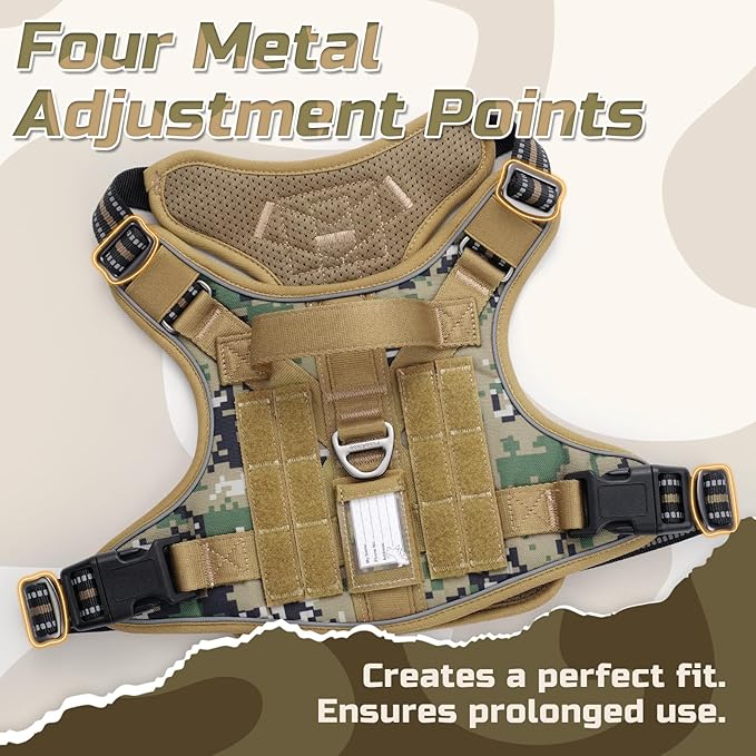 rabbitgoo Tactical Dog Harness for Large Dogs, No Pull Military Service Vest with Handle & Molle, Easy Control for Training Walking, Adjustable Reflective Straps, Brown camo, L