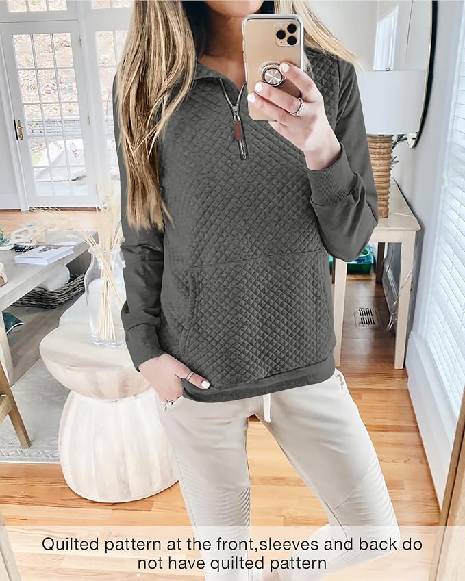 BTFBM Women Fashion Quilted Pattern Lightweight Zipper Long Sleeve Plain Casual Ladies Sweatshirts Pullovers Shirts Tops