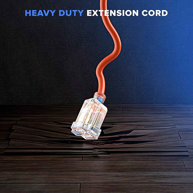 Maximm Extension Cord 3 Feet Heavy Duty Outlet Saver, ETL Listed, 16AWG/13A, 3 Prong - Clear Lighted Female End, Red