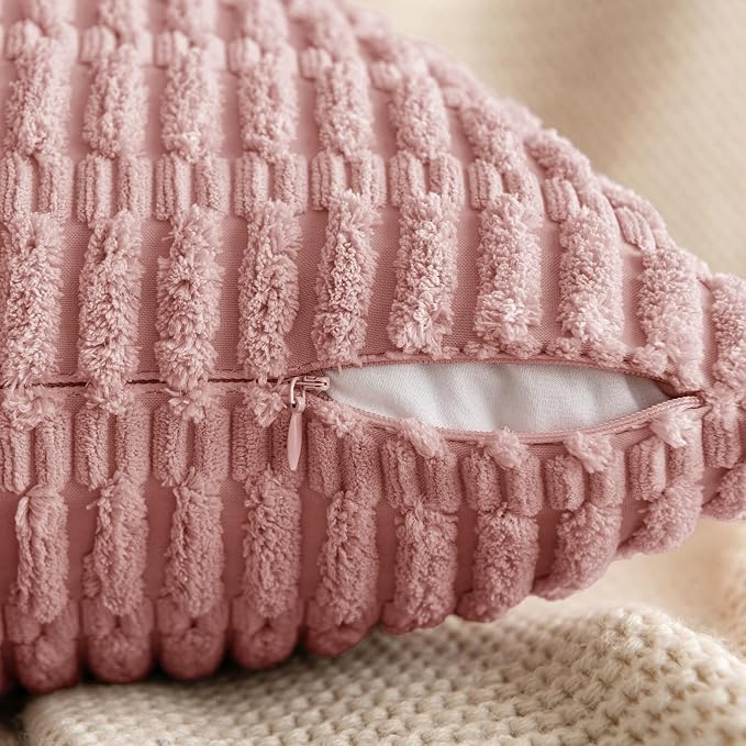 MIULEE Euro Sham Corduroy Decorative Throw Pillow Covers 24x24 Blush Pink | Pack of 2 Soft Boho Striped Pillow Covers Modern Farmhouse Home Decor For Sofa Living Room Couch Bed