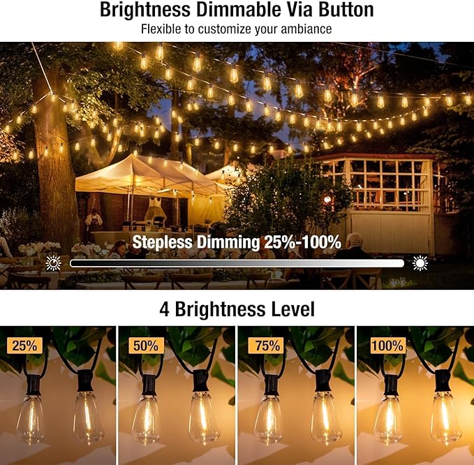 litogo 55FT LED Outdoor String Lights with Dimmer, Waterproof Patio Lights with ST38 Vintage Edison Bulbs, Warm White Outside Hanging Light with Timer for Yard Gazebo Party