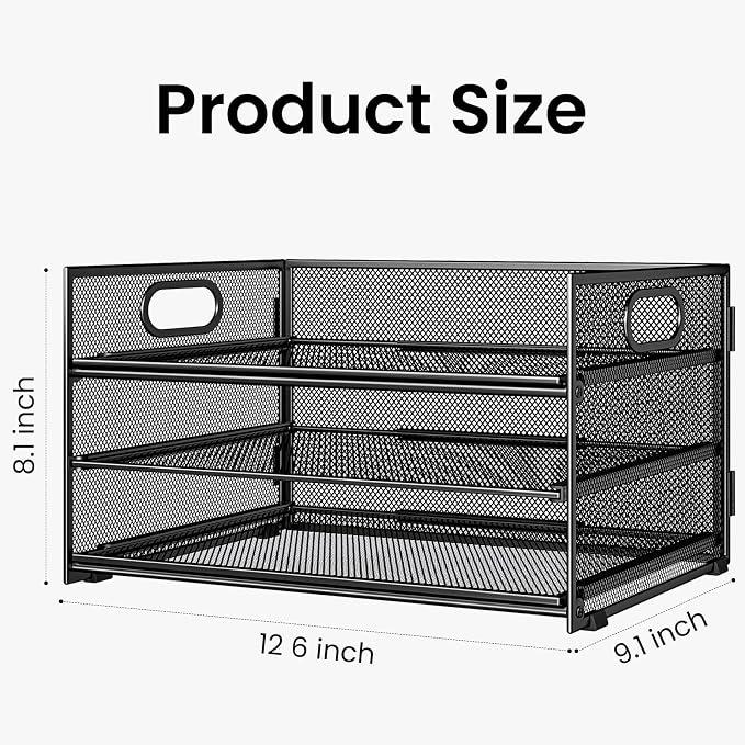 Subekyu 2-Pack 3-Tier Paper Letter Tray Organizer for Desk, Black Metal Mesh File Sorter Organizer with Handle and 1 PC Sliding Tray for Home Office School Desk Supplies Organization Storage