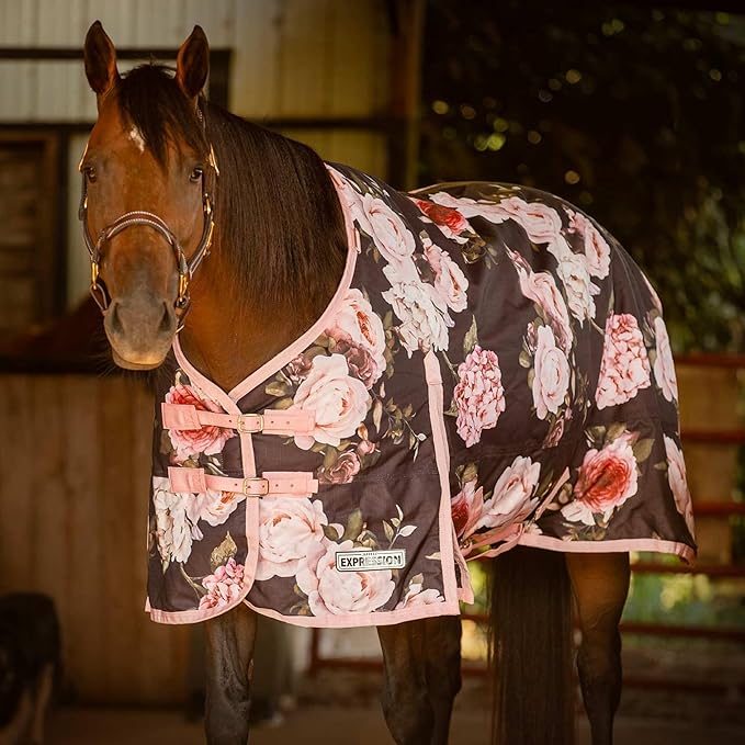 Jeffers Expression 1200 Denier Standard Neck Turnout Blanket, Rose Garden, 75" - Waterproof, Breathable Horse Blanket with 0g Polyfill, No insulation - Ideal Protection for Wind and Rain, Light Weight