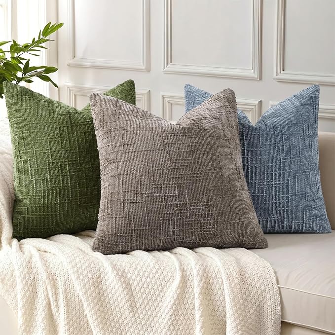 decorUhome Textured Chenille Throw Pillow Covers 12x20 Set of 2 Grey Blue | Fall Modern Farmhouse Soft Cozy Slubby Couch Pillow Cases Boho Decorative Pillow Cases for Bed Sofa Living Room Home Decor