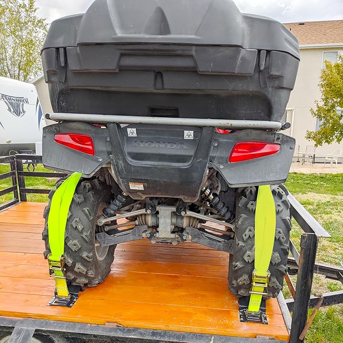 1500LBS Wheel Chock Tie Down Kit for Trailer & Pickup Trucks - ATV, RZR, Lawn Mower, UTV Tie Down Straps -Heavy Duty Trailer Tire Straps System(2-Wheel Set)