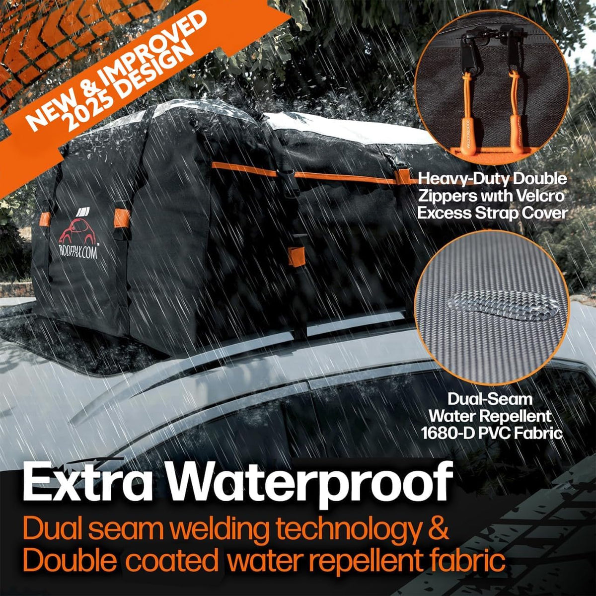 RoofPax Rooftop Cargo Carrier Bag - 23 cft. Extra Waterproof with Double Weatherproof Zippers & 10 Tie-Down Straps