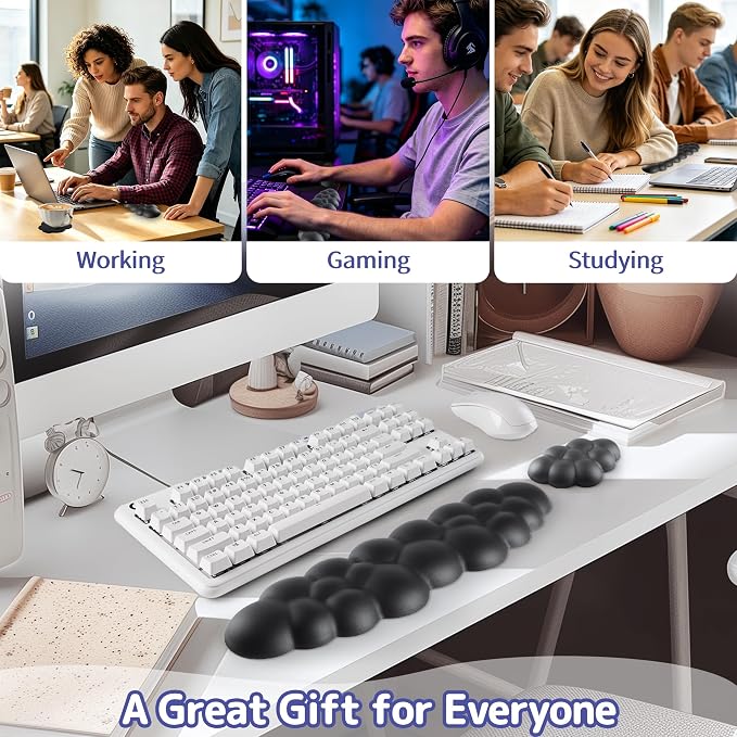 Sushret Cloud Wrist Rest Keyboard, Cloud Keyboard Wrist Pad Set with PU Leather Memory Foam, Cute Arm Rest for Palm Support, PC/Gaming Desk Accessories/Office Setup/Computer Hand Cushion - Black