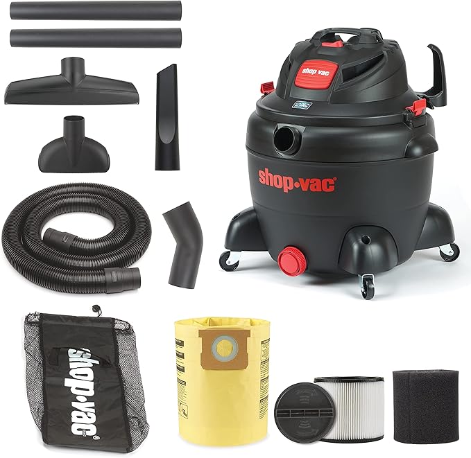 Shop-Vac 8252605 16 Gallon, Wet/Dry Utility Vacuum, 6.5 Peak HP, 2.5 Inch Diameter x 8 Foot Hose, 12 Foot Cord, Durable Design for Heavy-Duty Cleaning