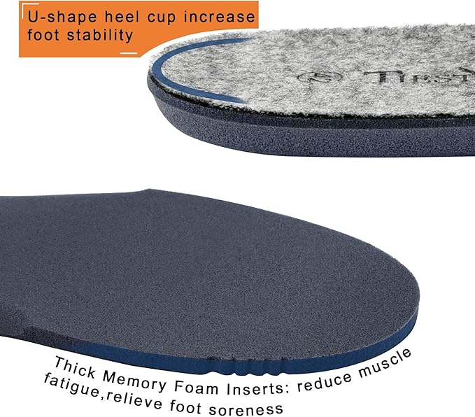 Thick Merino Wool Insoles for Men Fur Fleece Shoes Inserts Memory Foam Cushion Comfort Warm Sheepskin Insoles for Winter Snow Boots Slippers Grey 44EU,US11