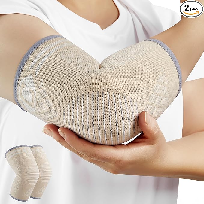 CAMBIVO 2 Pack Elbow Brace for Tendonitis, Tennis Elbow Compression Support Sleeve for Golfers Elbow Pain Relief, Arthritis, Bursitis, Workout, Weightlifting