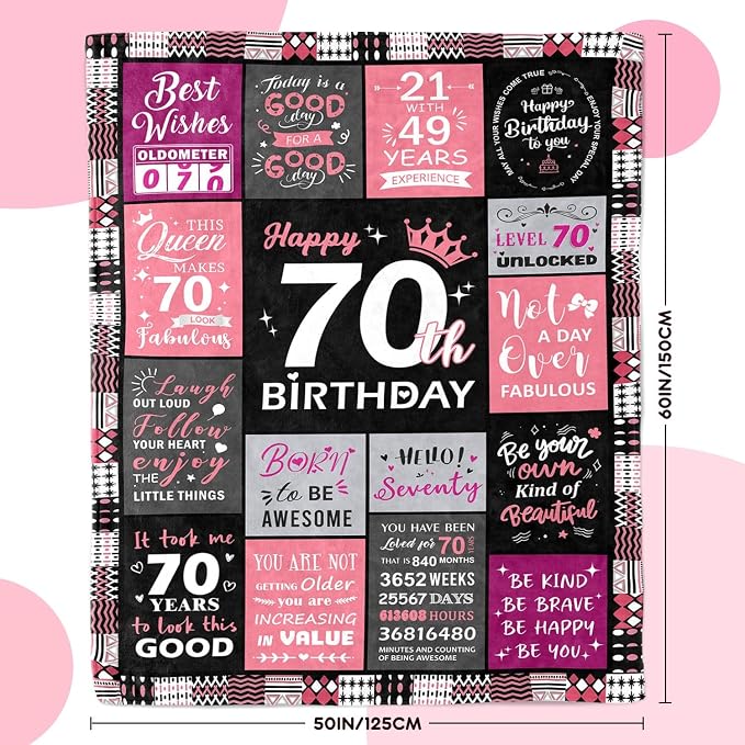 70th Birthday Gifts for Women, 70th Birthday Blanket for Women 50"x60" | 70th Birthday Decorations for Women, 70 Year Old Birthday Gifts for Women, 1956 70Th Birthday Gifts for Sister, Mom, Friend